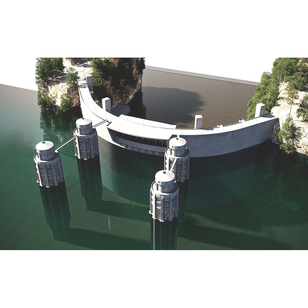 Water Dam 3D Model – Low Poly Industrial Asset, FBX, Blender - View 4