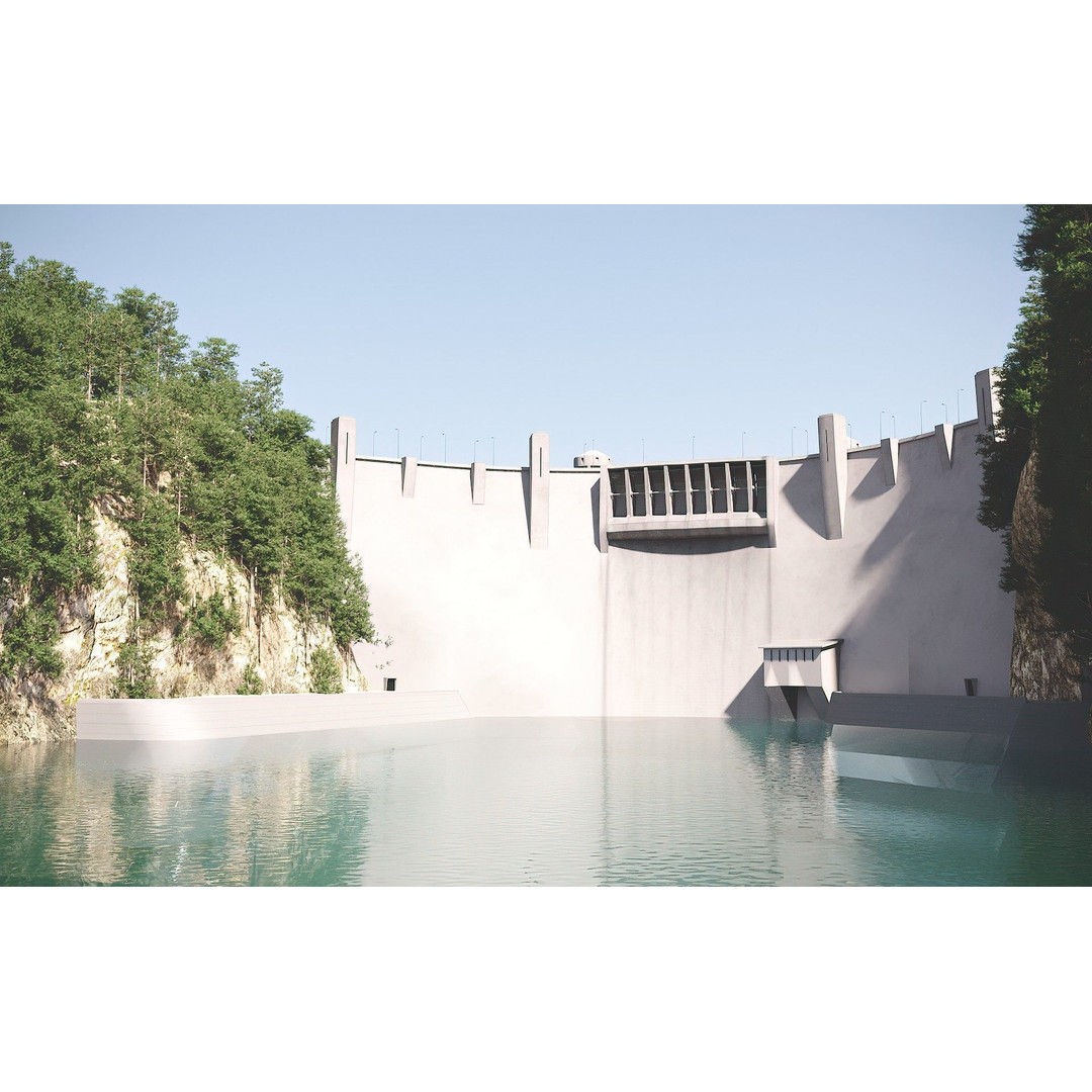 Water Dam 3D Model – Low Poly Industrial Asset, FBX, Blender - View 5