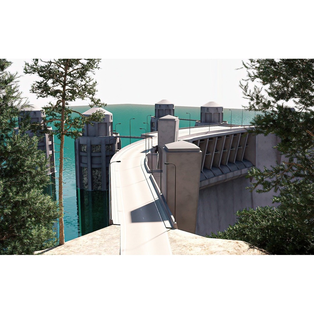 Water Dam 3D Model – Low Poly Industrial Asset, FBX, Blender - View 7