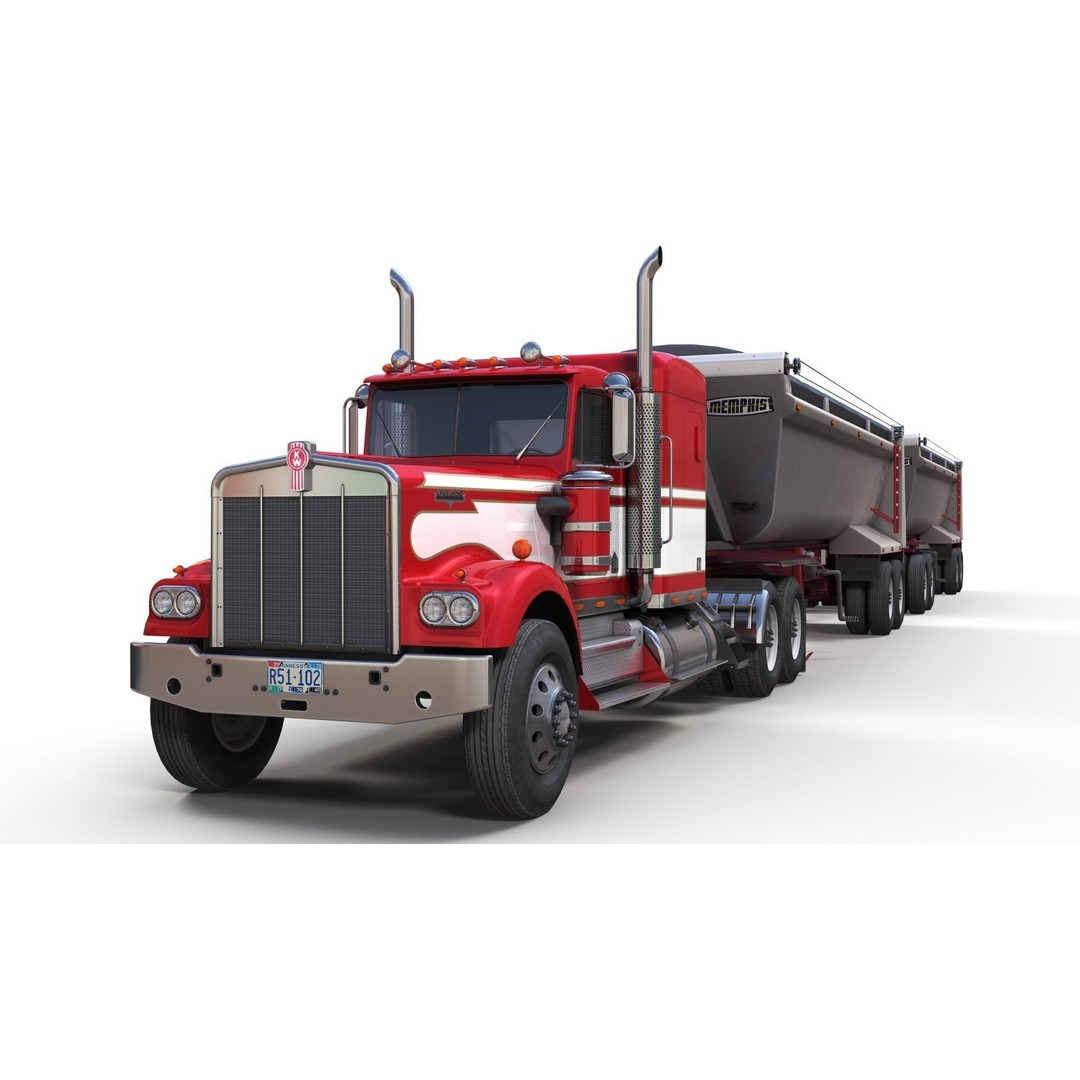 Kenworth W900A Dump Trailer 3D Model – Low Poly Game Asset, FBX - View 12