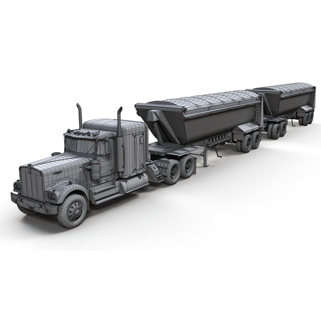 Kenworth W900A Dump Trailer 3D Model – Low Poly Game Asset, FBX - View 13