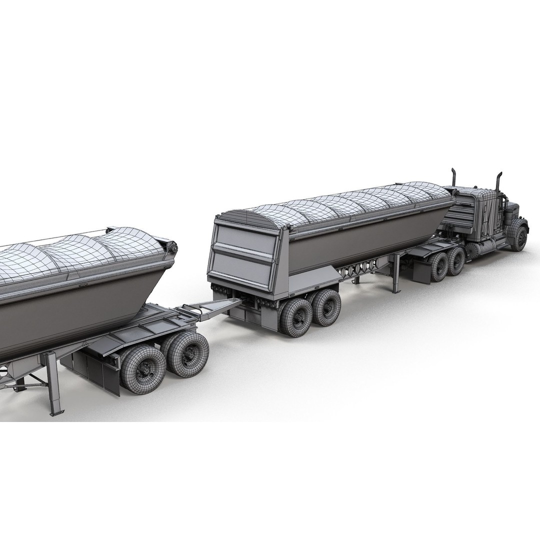 Kenworth W900A Dump Trailer 3D Model – Low Poly Game Asset, FBX - View 14