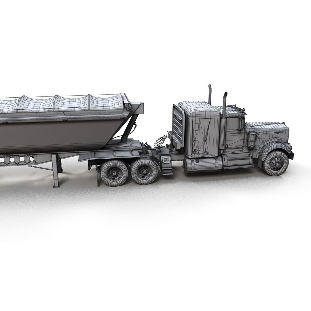 Kenworth W900A Dump Trailer 3D Model – Low Poly Game Asset, FBX - View 15