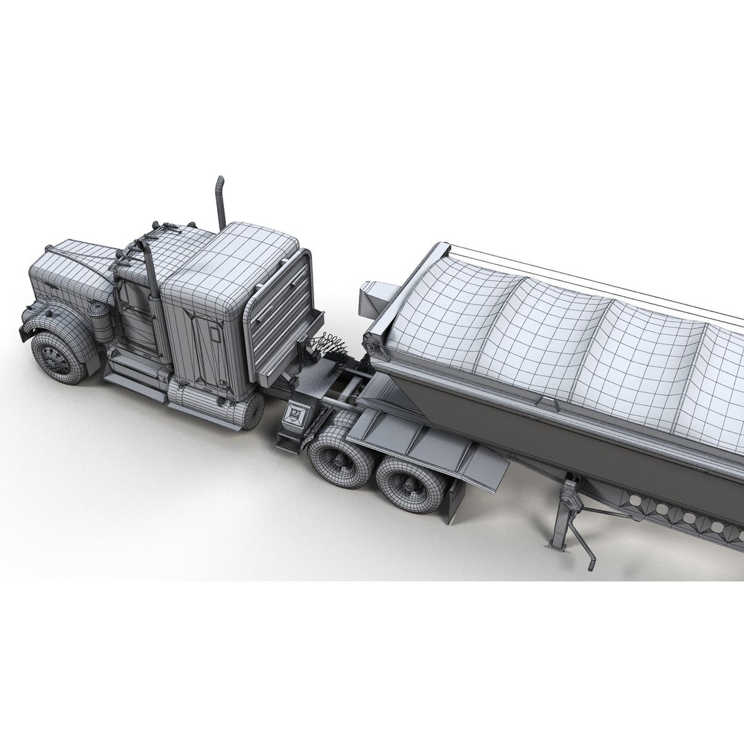 Kenworth W900A Dump Trailer 3D Model – Low Poly Game Asset, FBX - View 16