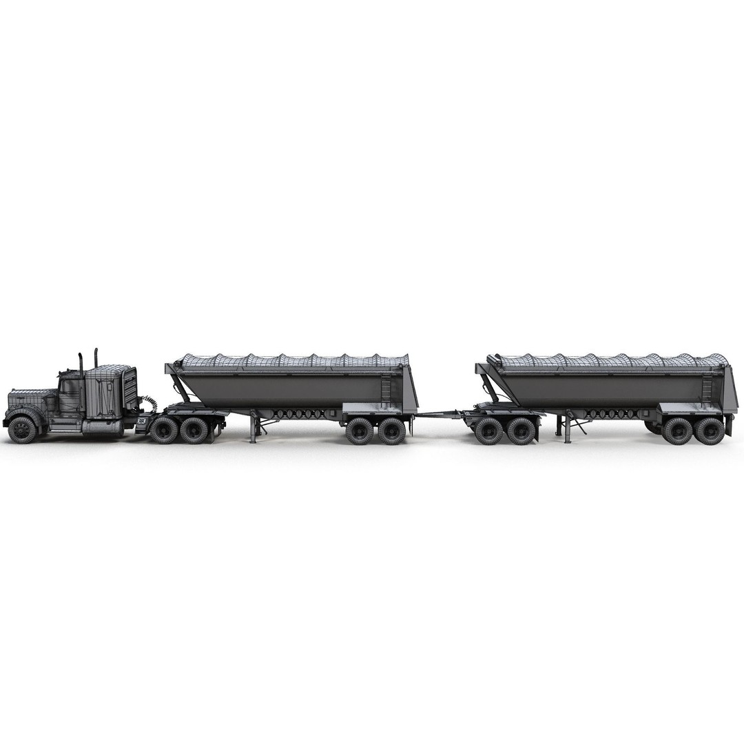 Kenworth W900A Dump Trailer 3D Model – Low Poly Game Asset, FBX - View 17
