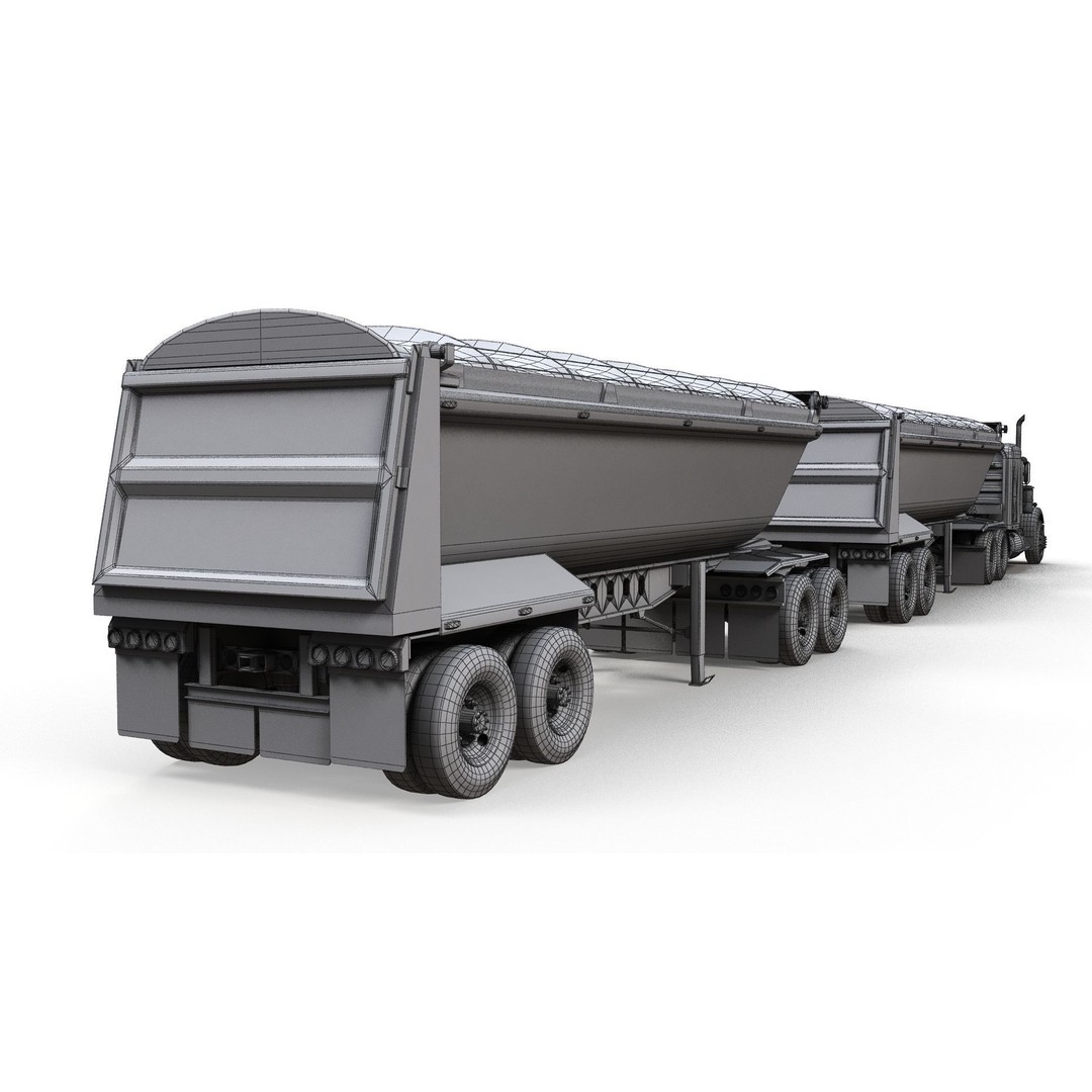 Kenworth W900A Dump Trailer 3D Model – Low Poly Game Asset, FBX - View 18
