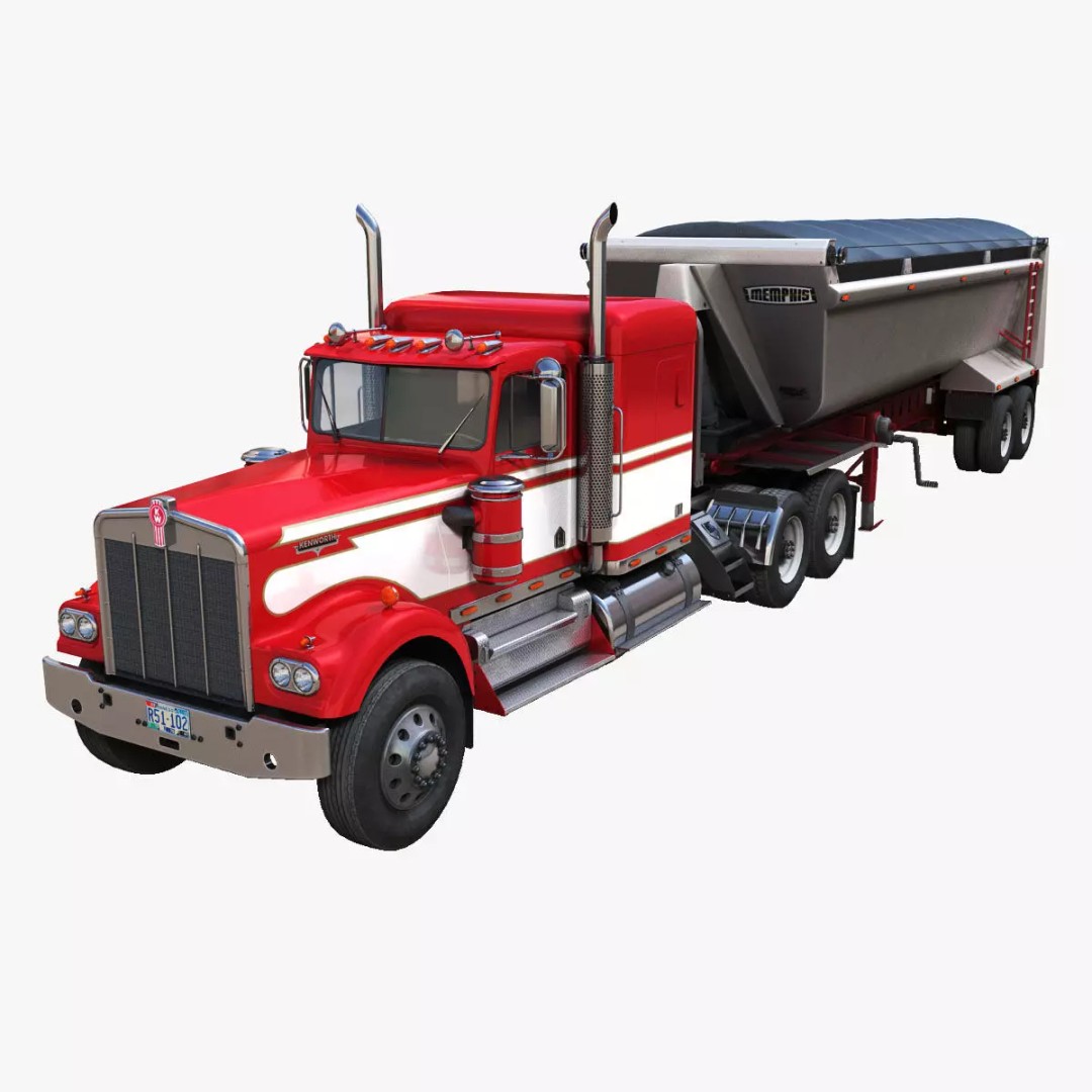 Kenworth W900A Dump Trailer 3D Model – Low Poly Game Asset, FBX - View 2