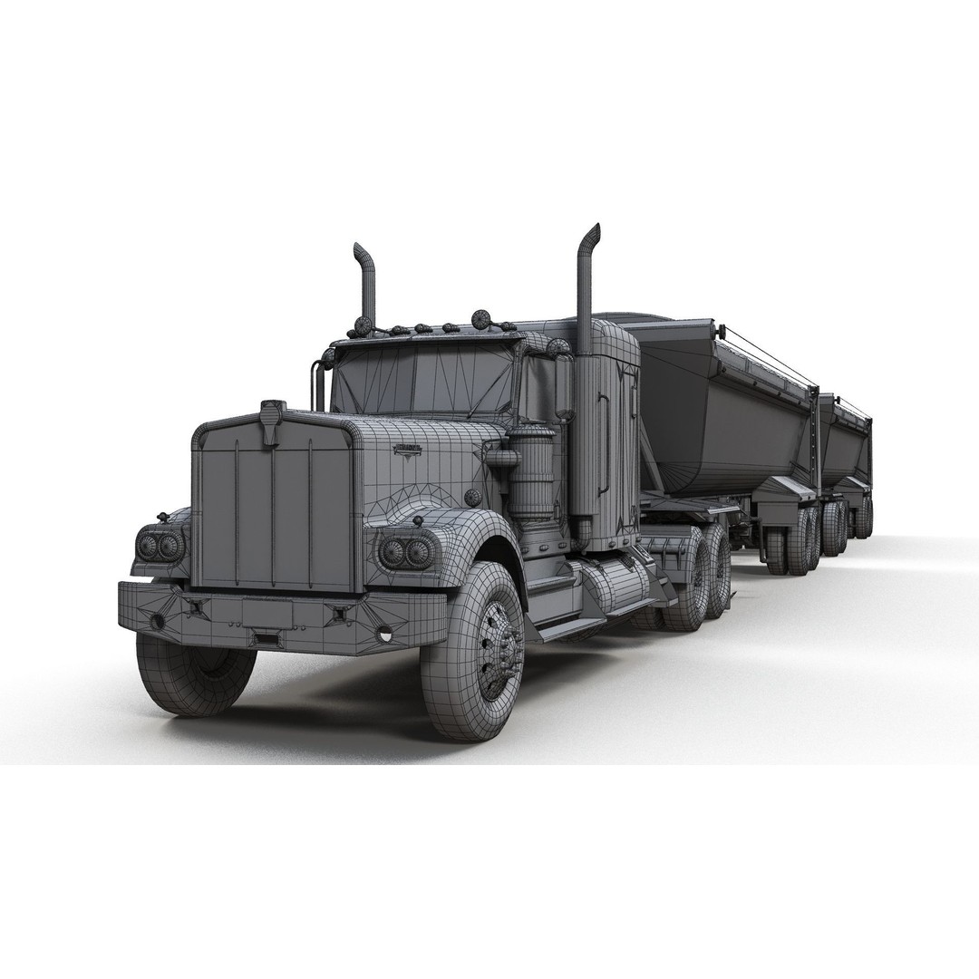 Kenworth W900A Dump Trailer 3D Model – Low Poly Game Asset, FBX - View 20