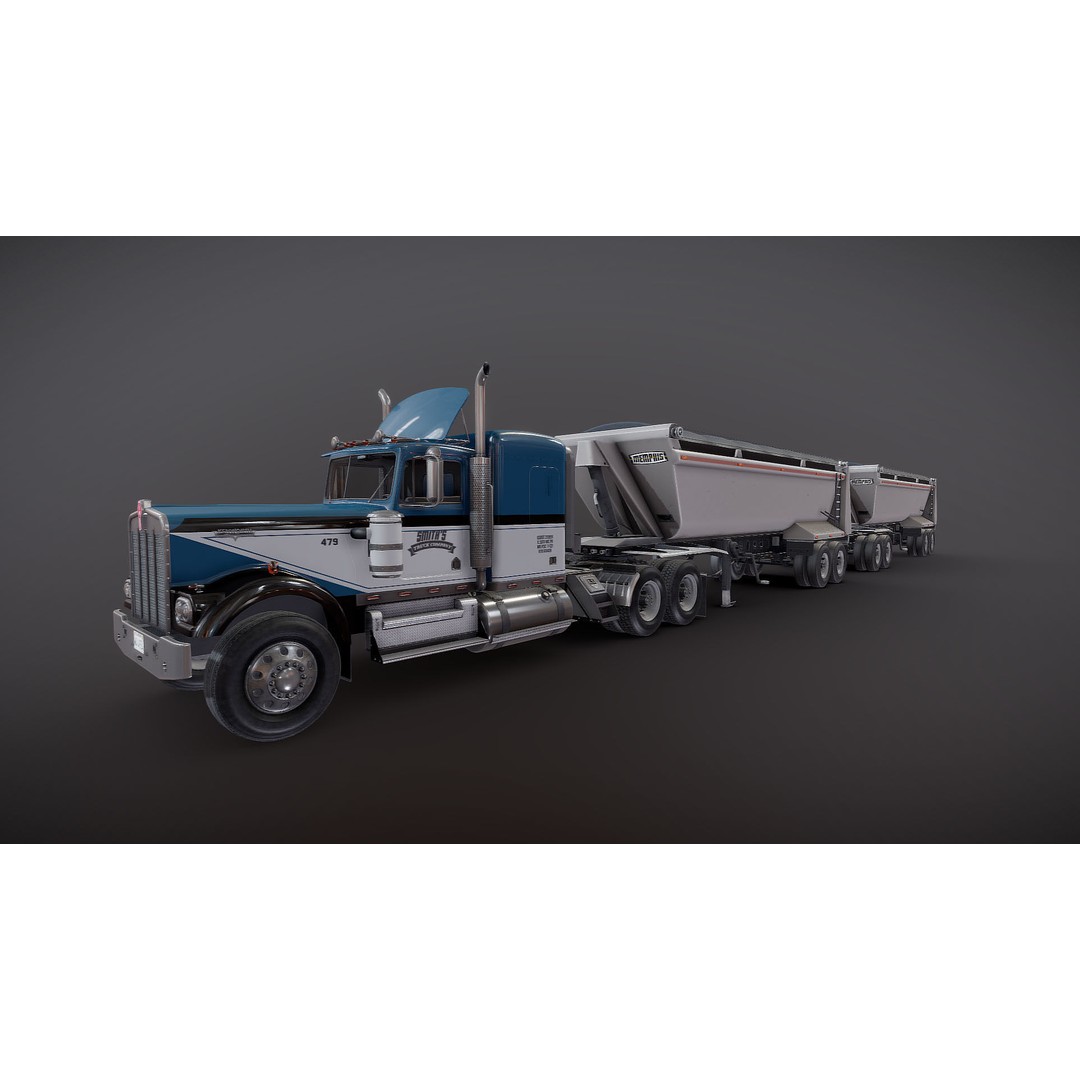Kenworth W900A Dump Trailer 3D Model – Low Poly Game Asset, FBX - View 21