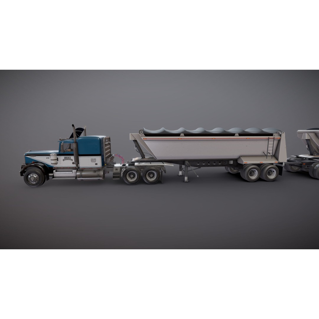 Kenworth W900A Dump Trailer 3D Model – Low Poly Game Asset, FBX - View 25