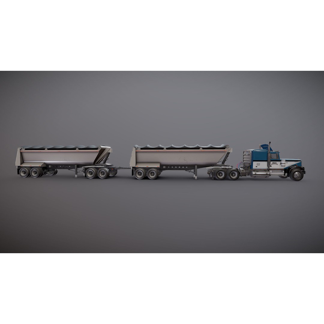 Kenworth W900A Dump Trailer 3D Model – Low Poly Game Asset, FBX - View 27