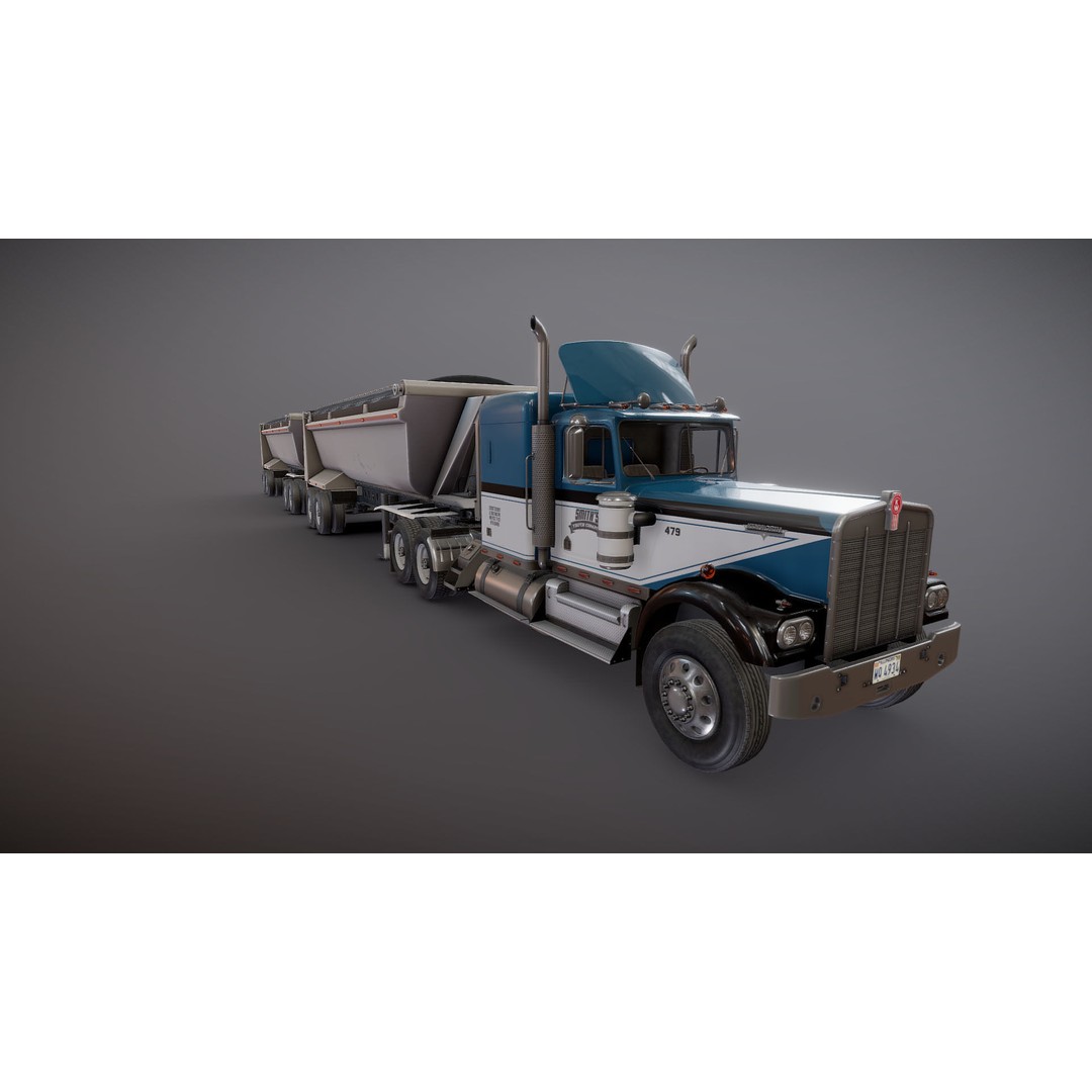 Kenworth W900A Dump Trailer 3D Model – Low Poly Game Asset, FBX - View 30