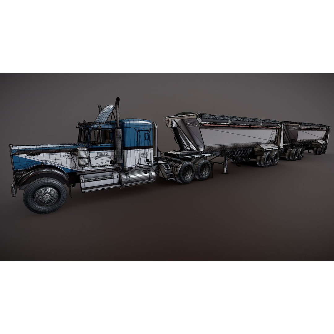 Kenworth W900A Dump Trailer 3D Model – Low Poly Game Asset, FBX - View 32