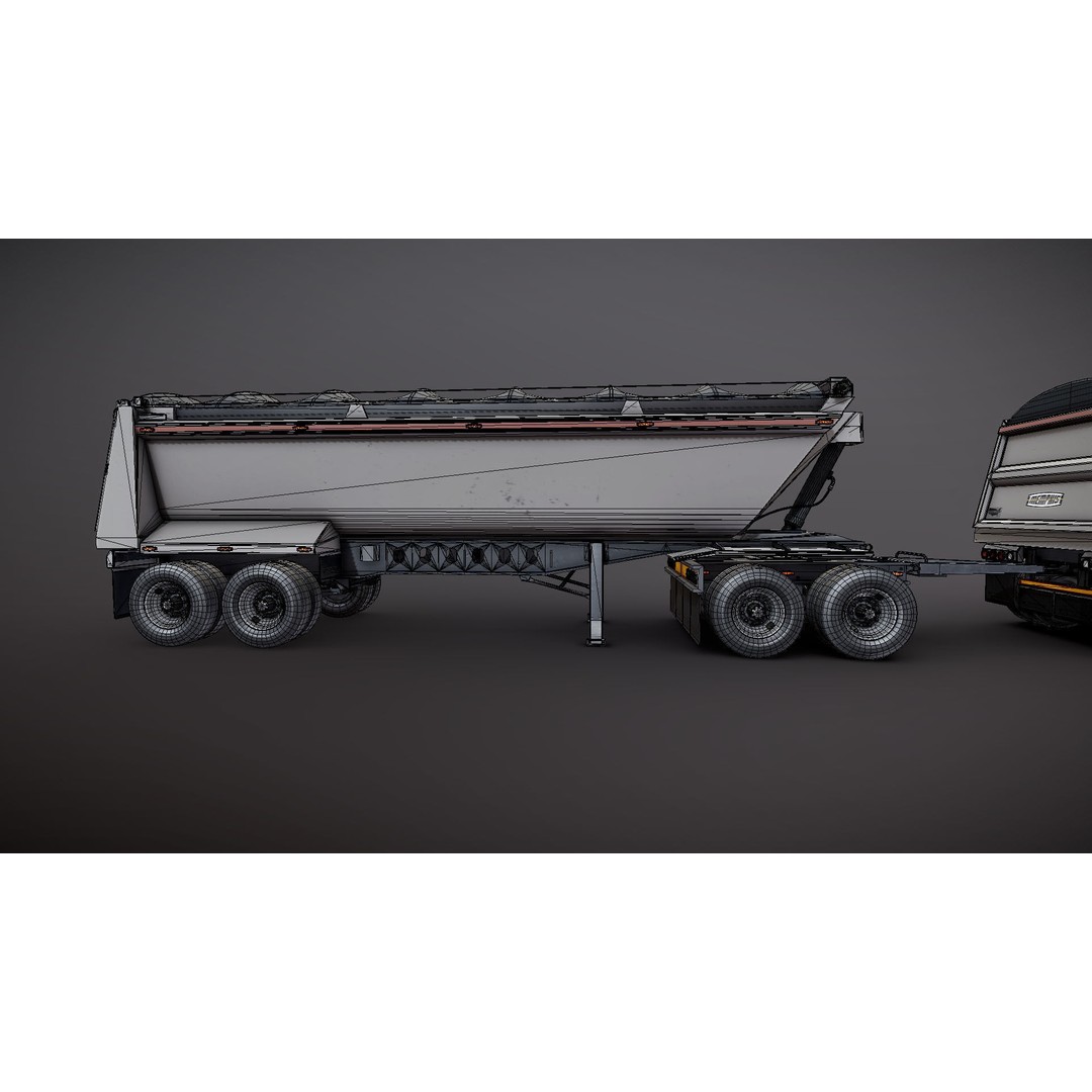 Kenworth W900A Dump Trailer 3D Model – Low Poly Game Asset, FBX - View 33
