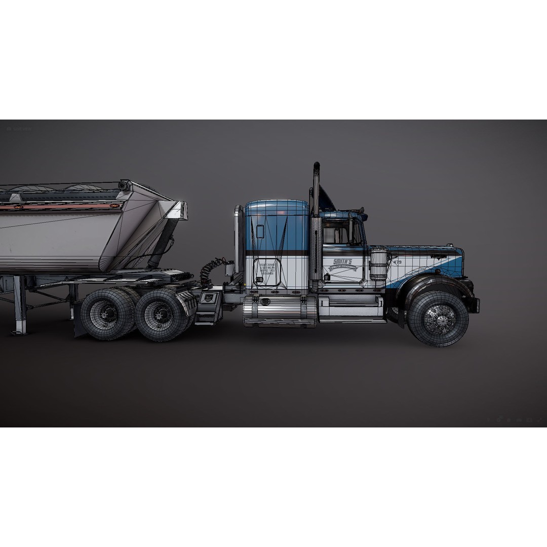 Kenworth W900A Dump Trailer 3D Model – Low Poly Game Asset, FBX - View 34