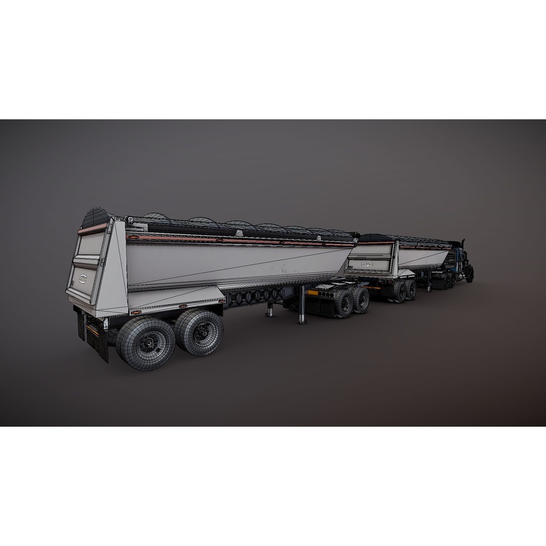 Kenworth W900A Dump Trailer 3D Model – Low Poly Game Asset, FBX - View 36