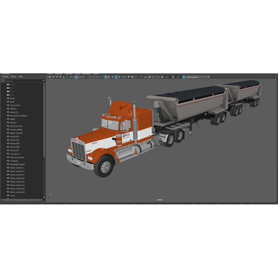 Kenworth W900A Dump Trailer 3D Model – Low Poly Game Asset, FBX - View 38