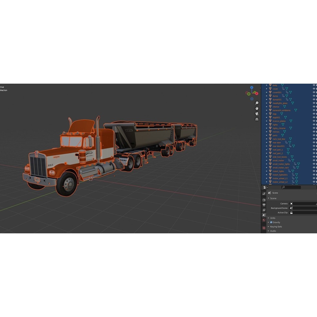 Kenworth W900A Dump Trailer 3D Model – Low Poly Game Asset, FBX - View 39