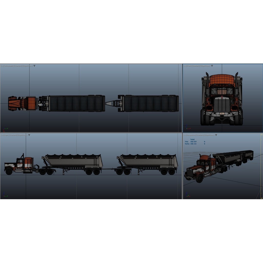 Kenworth W900A Dump Trailer 3D Model – Low Poly Game Asset, FBX - View 40