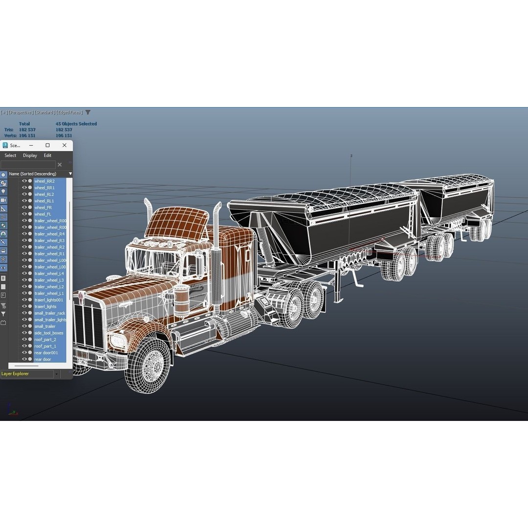 Kenworth W900A Dump Trailer 3D Model – Low Poly Game Asset, FBX - View 41