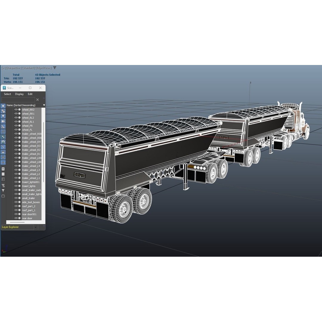 Kenworth W900A Dump Trailer 3D Model – Low Poly Game Asset, FBX - View 42