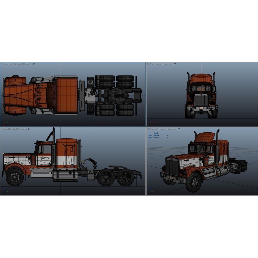 Kenworth W900A Dump Trailer 3D Model – Low Poly Game Asset, FBX - View 45