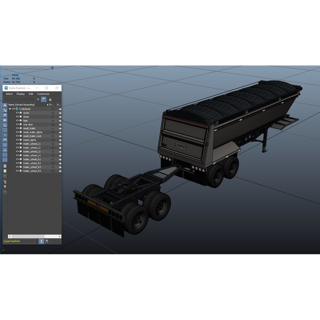 Kenworth W900A Dump Trailer 3D Model – Low Poly Game Asset, FBX - View 49