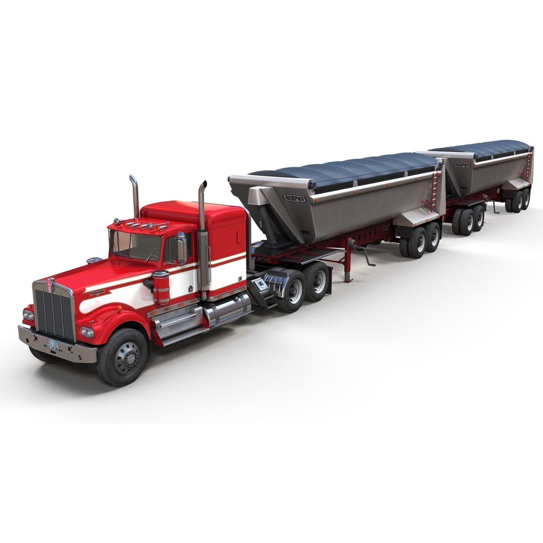 Kenworth W900A Dump Trailer 3D Model – Low Poly Game Asset, FBX - View 5
