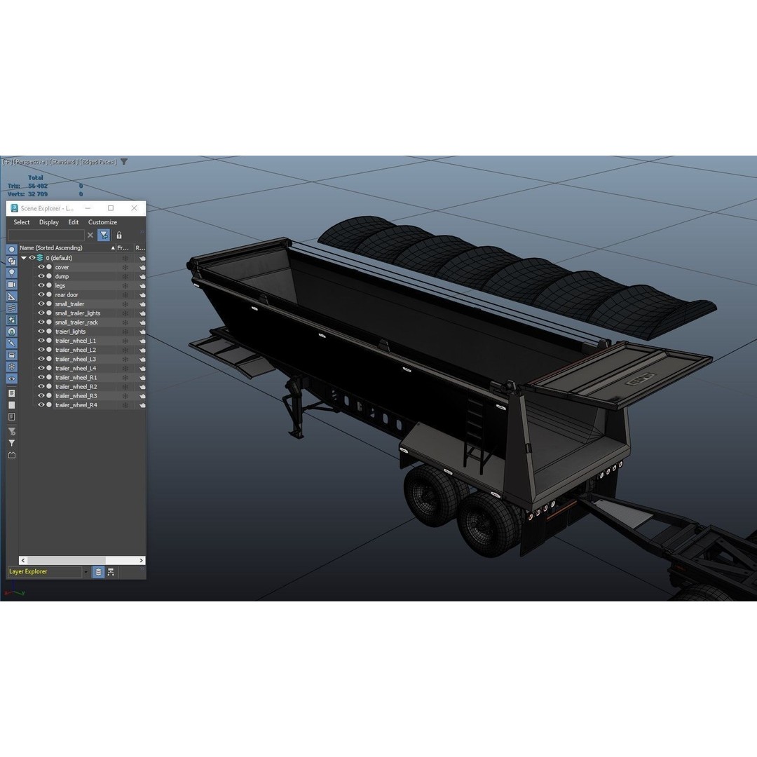 Kenworth W900A Dump Trailer 3D Model – Low Poly Game Asset, FBX - View 53