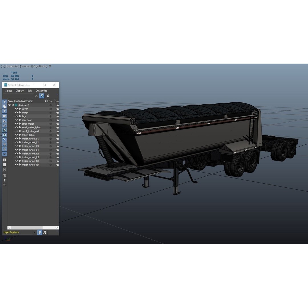 Kenworth W900A Dump Trailer 3D Model – Low Poly Game Asset, FBX - View 54