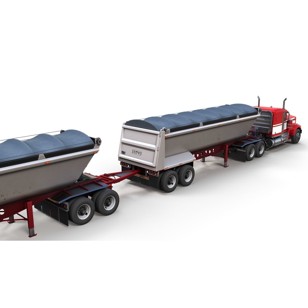 Kenworth W900A Dump Trailer 3D Model – Low Poly Game Asset, FBX - View 6
