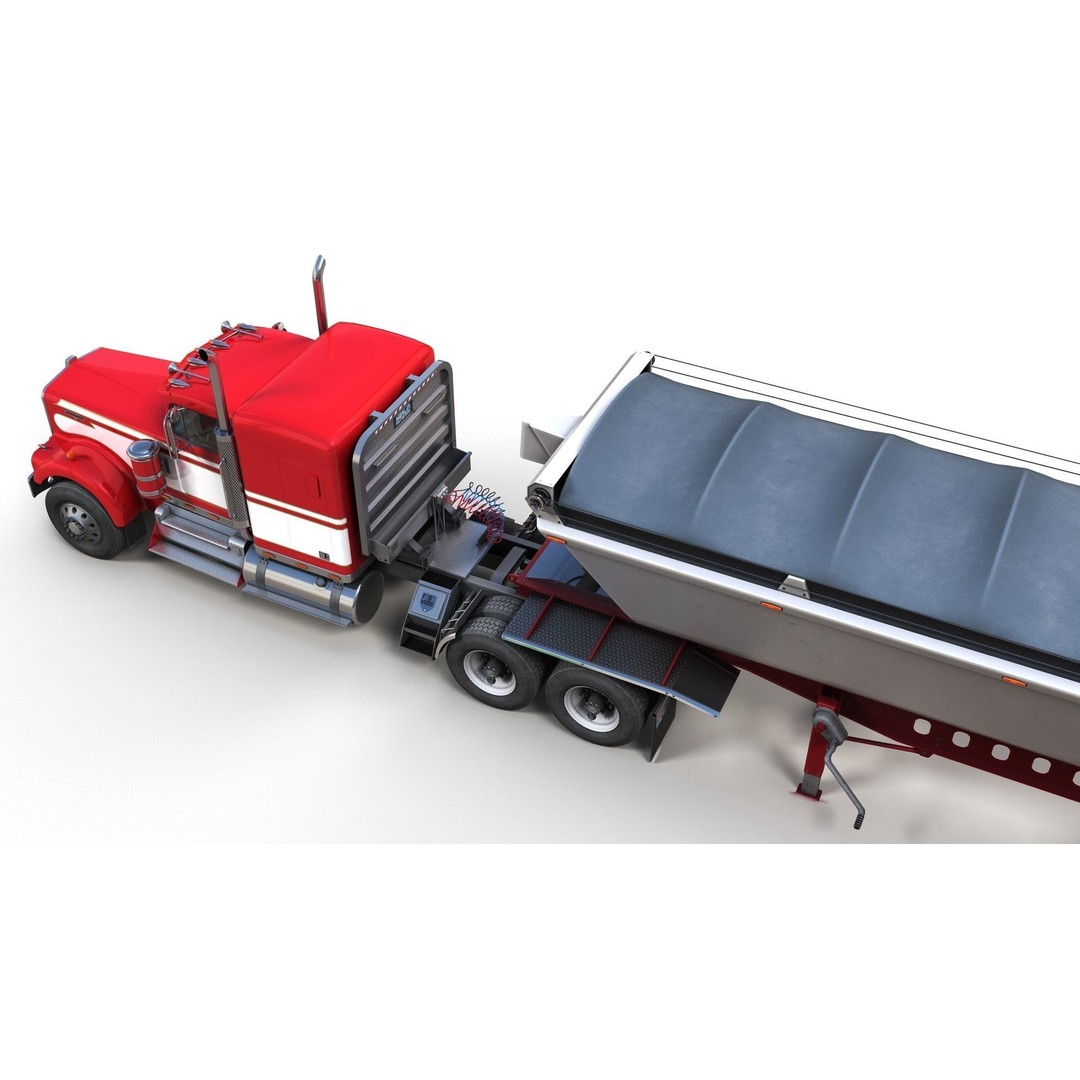 Kenworth W900A Dump Trailer 3D Model – Low Poly Game Asset, FBX - View 8