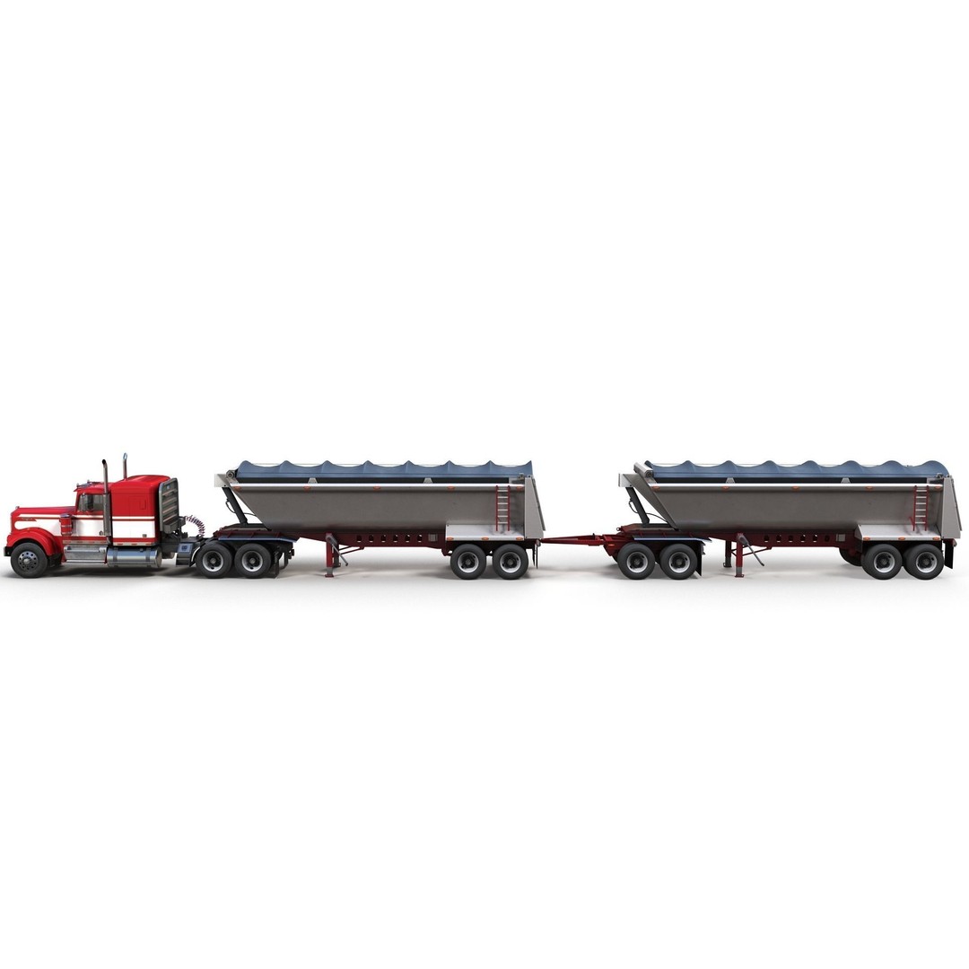 Kenworth W900A Dump Trailer 3D Model – Low Poly Game Asset, FBX - View 9