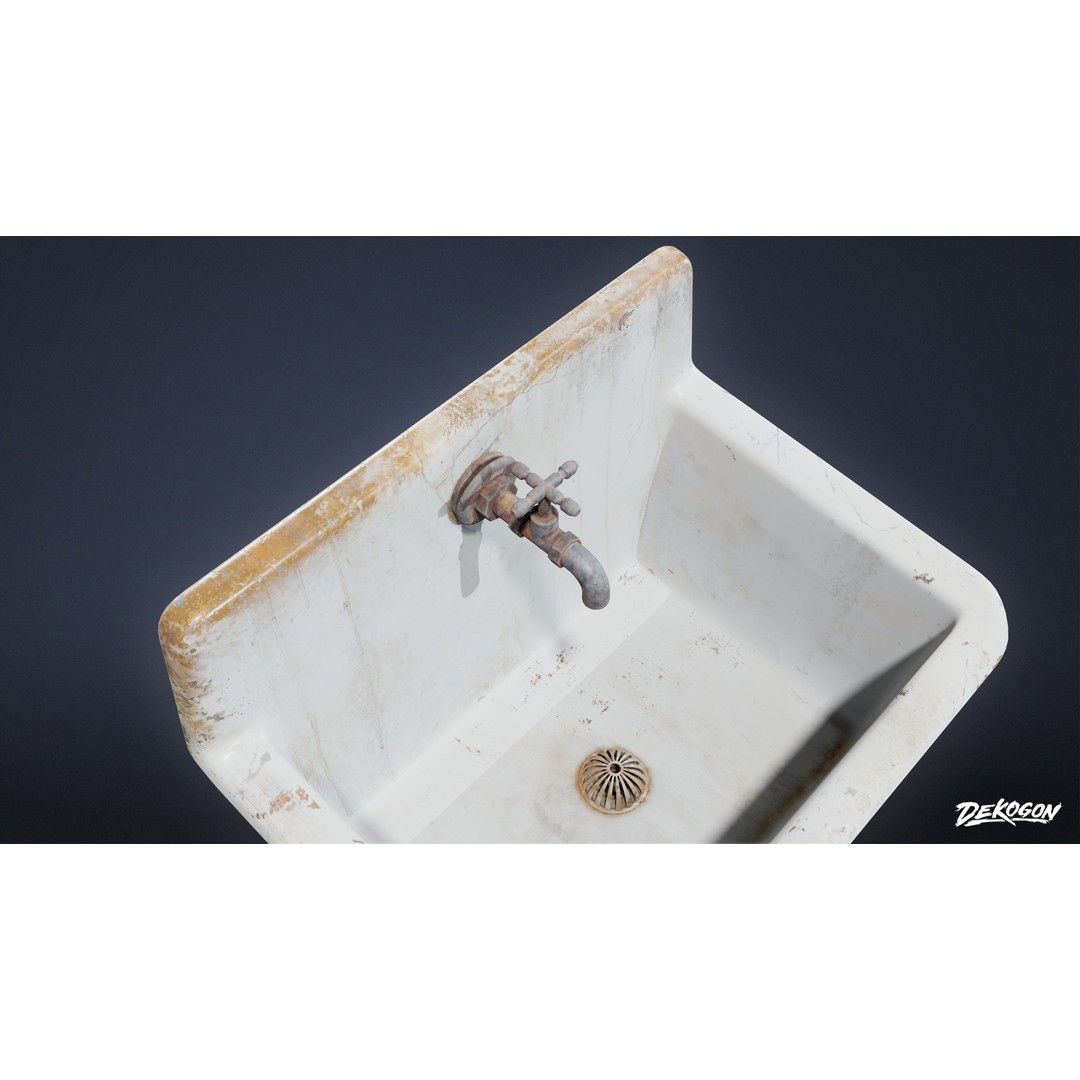 Sink 3D Model – Low Poly Game Asset with PBR Textures, FBX - View 12