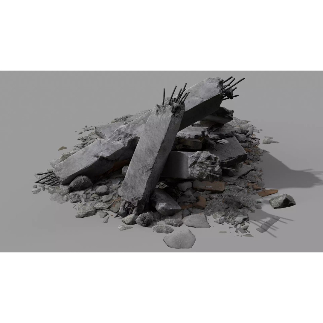 Ruined Debris 3D Model – Low Poly Game Asset with PBR Textures, FBX - View 2