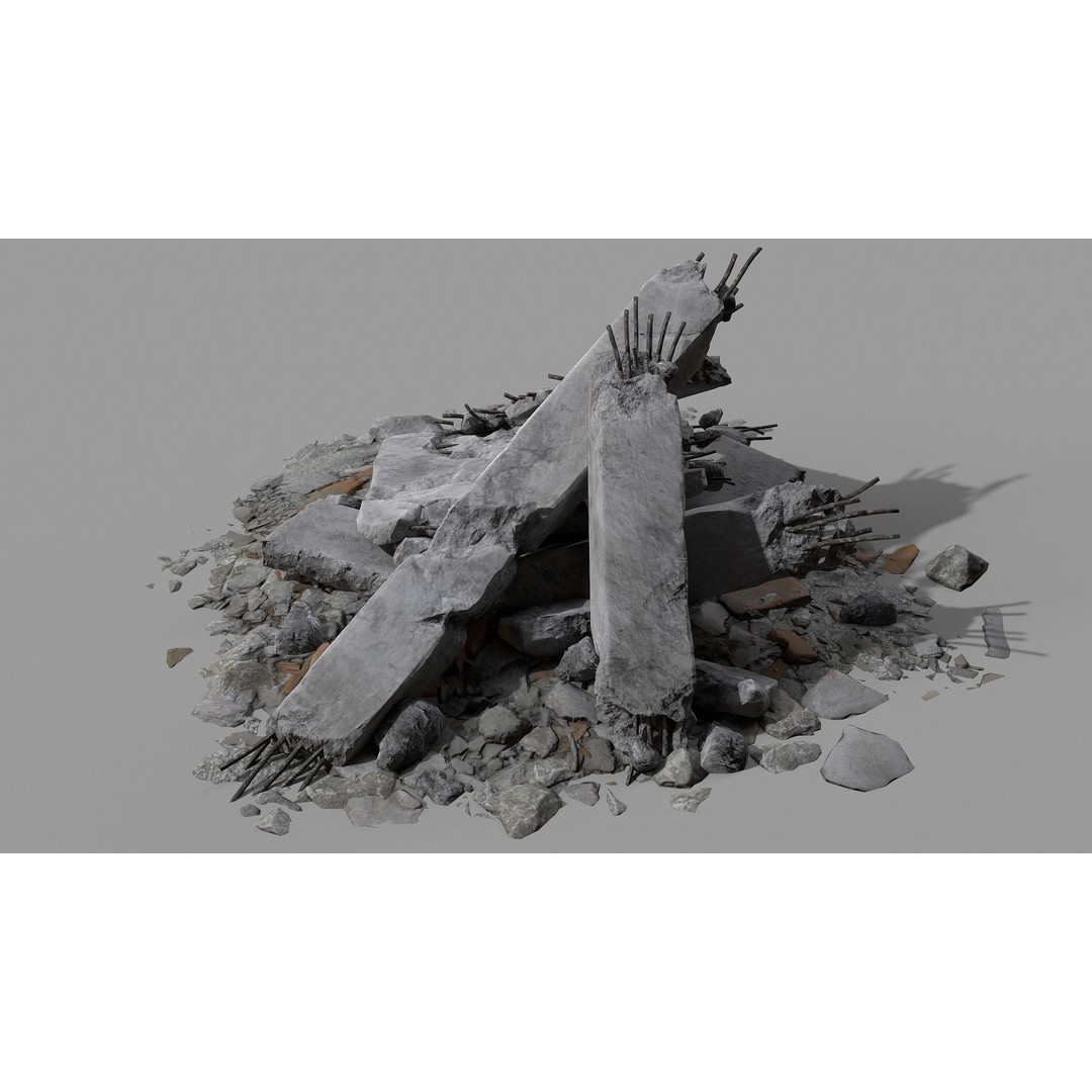 Ruined Debris 3D Model – Low Poly Game Asset with PBR Textures, FBX - View 3