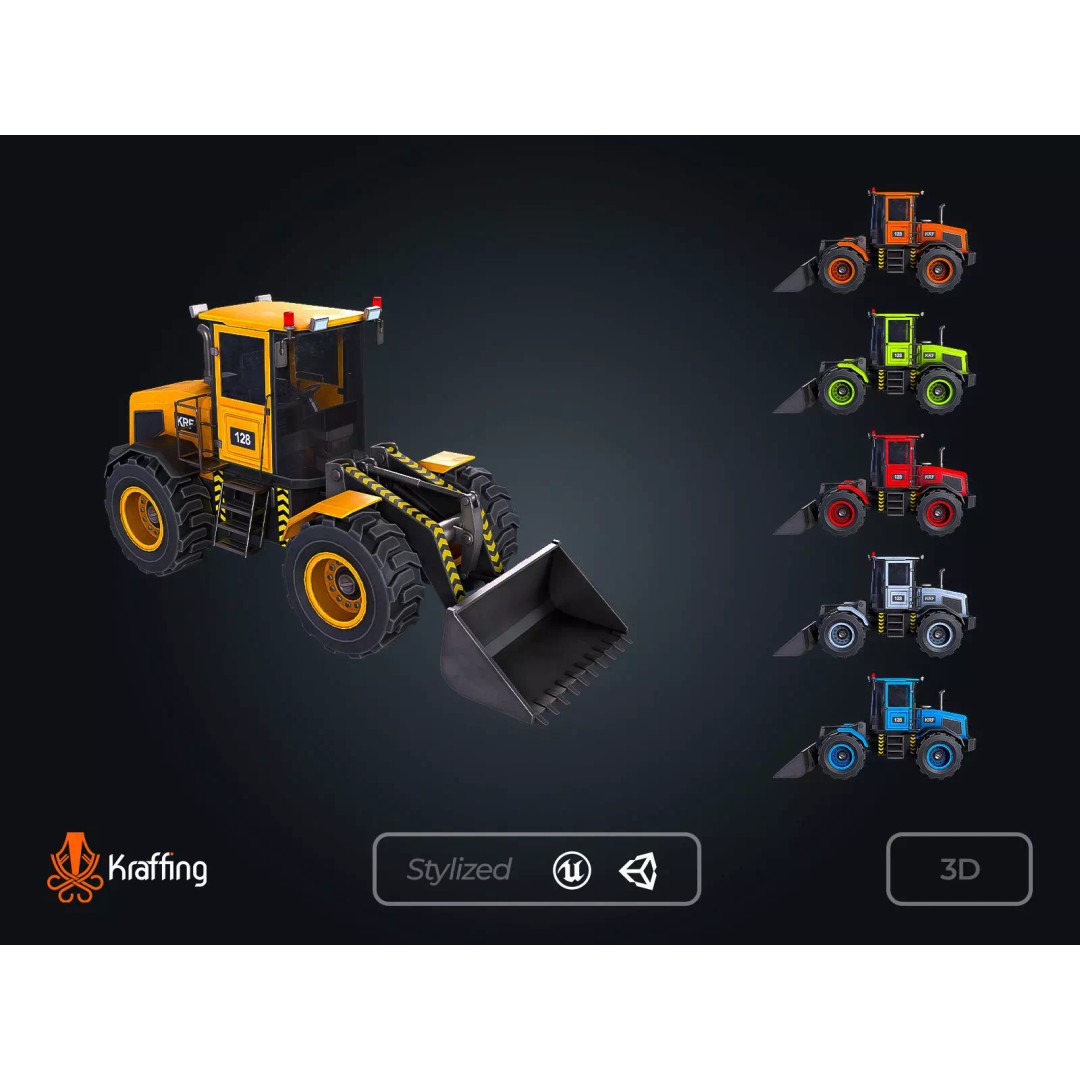 Vehicle Loader 3D Model – Low Poly Industrial Construction Asset, FBX - View 2