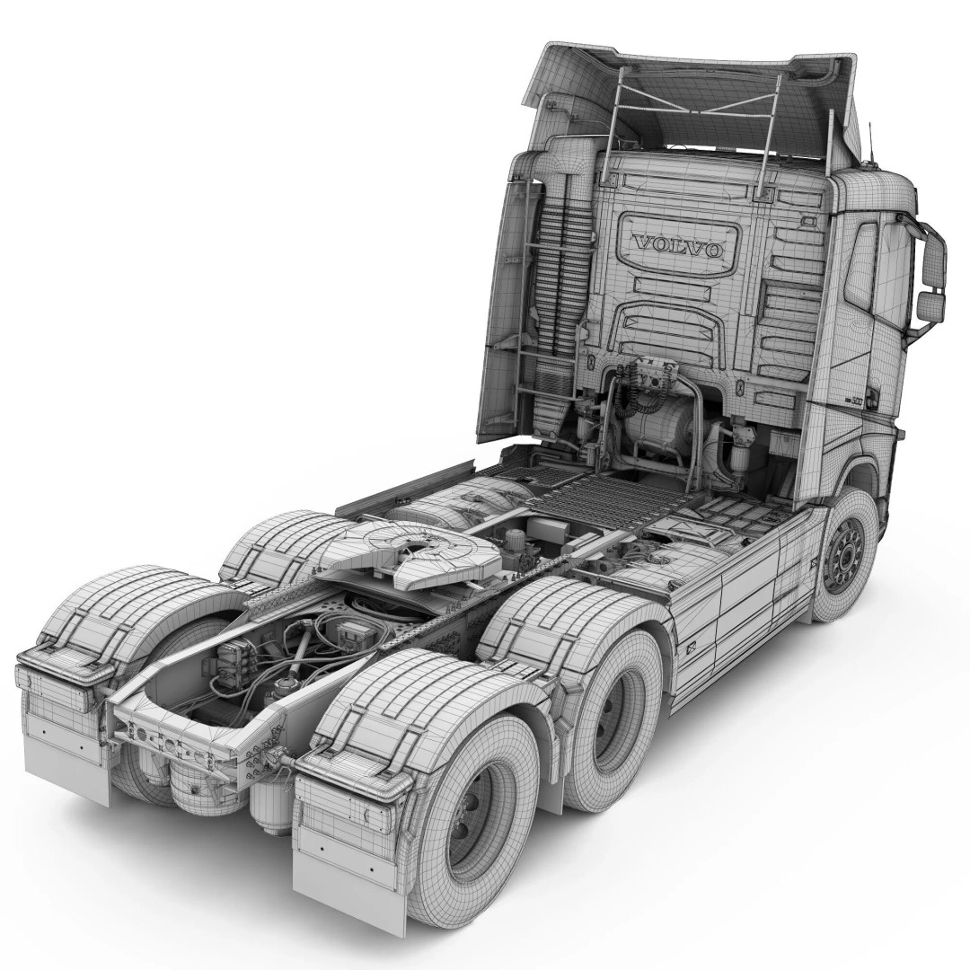 Volvo FH 6X4 3D Model – Realistic Truck with Flatbed Trailer, FBX, OBJ - View 66