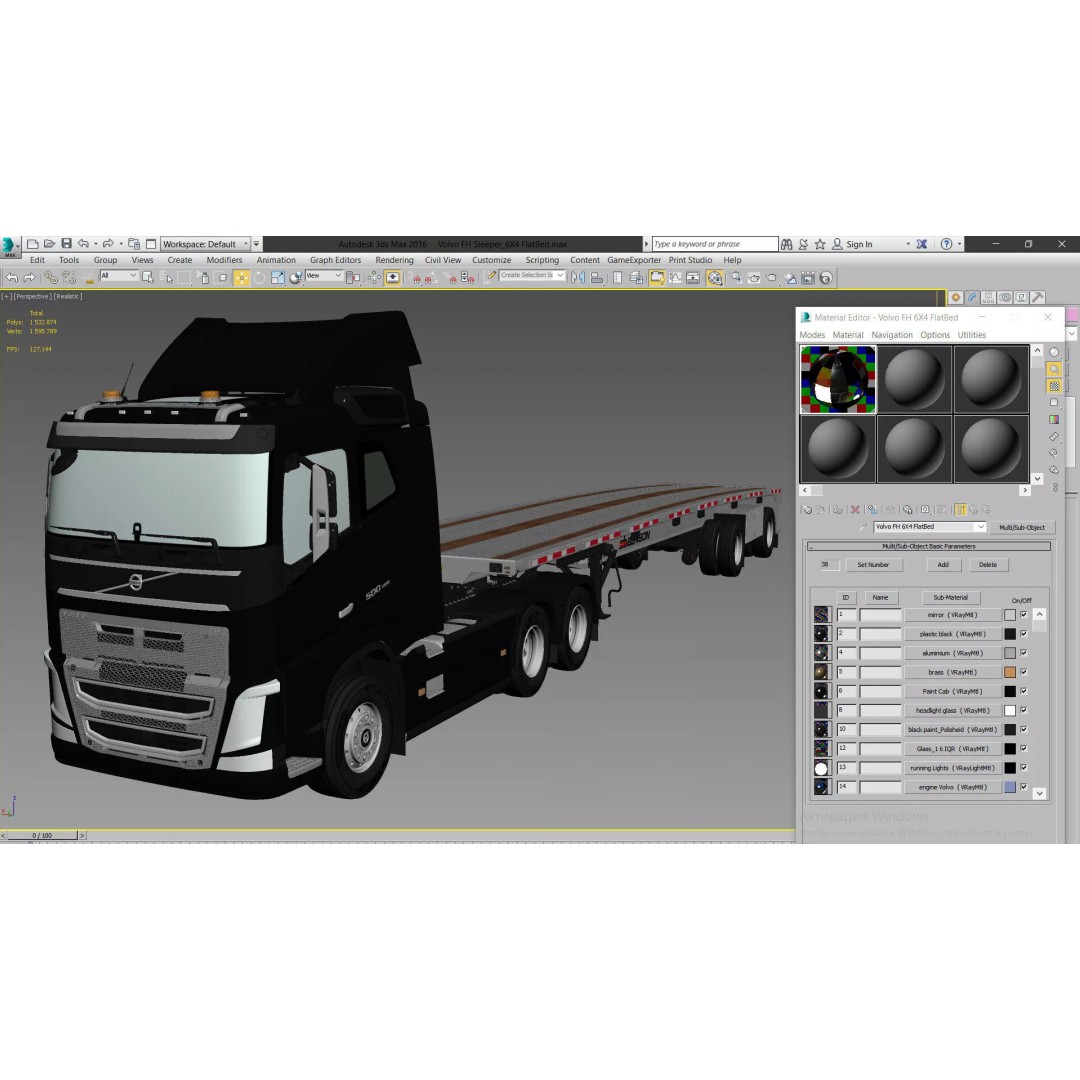 Volvo FH 6X4 3D Model – Realistic Truck with Flatbed Trailer, FBX, OBJ - View 73
