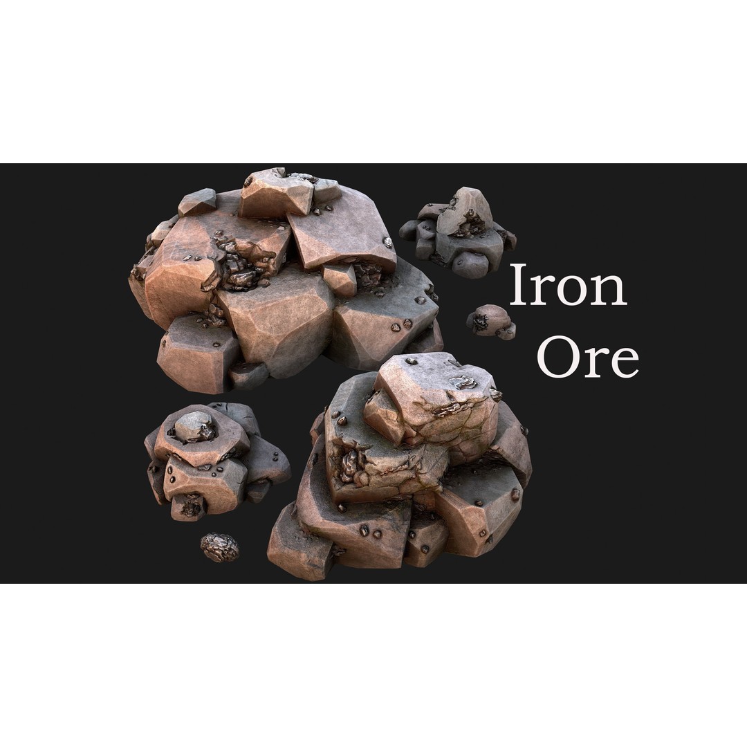 Iron Ore 3D Model – Low Poly Game Asset with PBR Textures - View 4