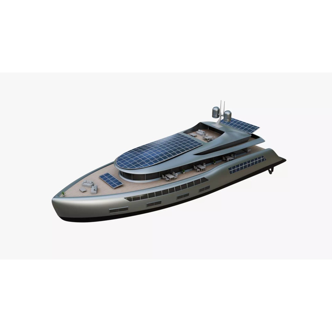 Solar Powered Yacht 3D Model – High Poly PBR Asset, FBX - View 2