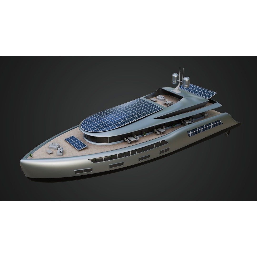 Solar Powered Yacht 3D Model – High Poly PBR Asset, FBX - View 4