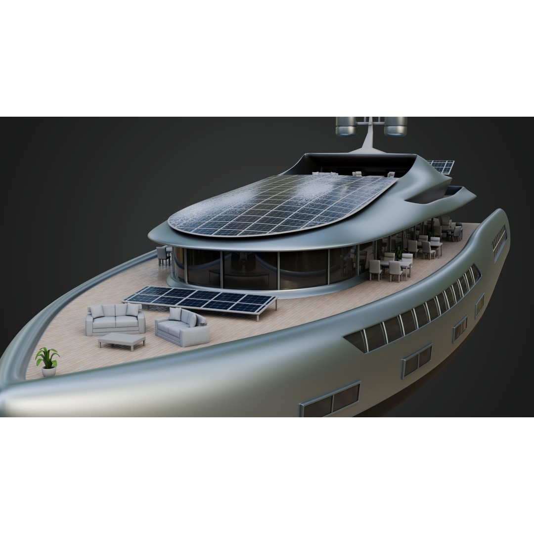 Solar Powered Yacht 3D Model – High Poly PBR Asset, FBX - View 7