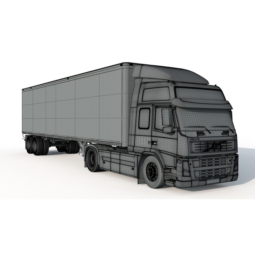 Volvo 460 FM Semi Truck 3D Model – Detailed Industrial Vehicle, FBX, OBJ - View 14