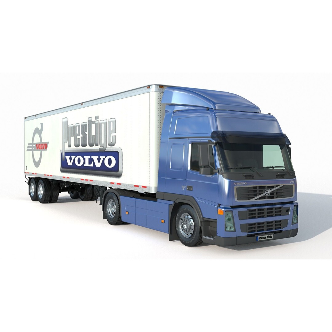 Volvo 460 FM Semi Truck 3D Model – Detailed Industrial Vehicle, FBX, OBJ - View 3