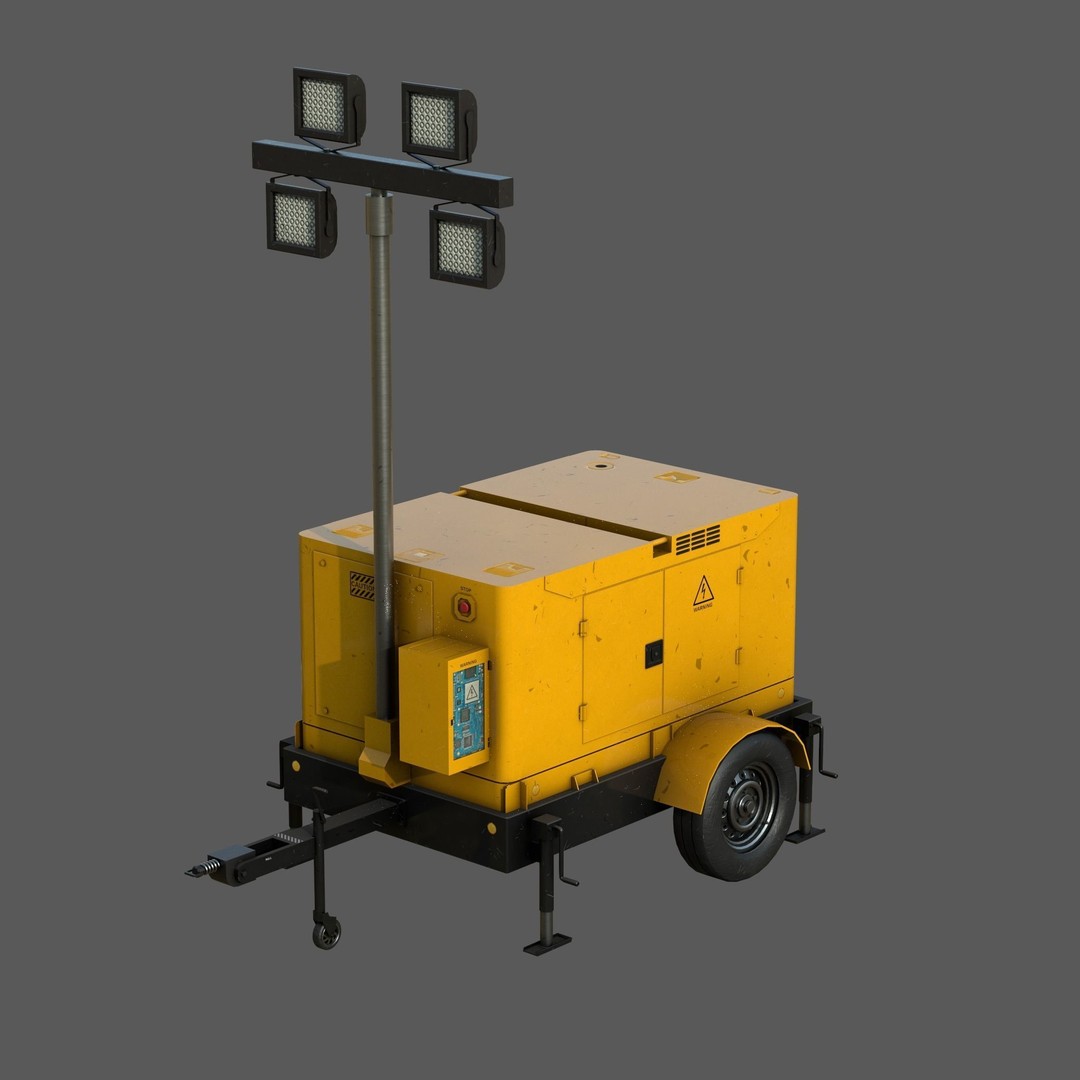 Mobile Lighting Tower 3D Model – Low Poly PBR Game Asset, FBX, OBJ
