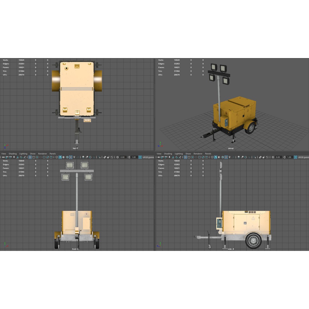 Mobile Lighting Tower 3D Model – Low Poly PBR Game Asset, FBX, OBJ - View 10