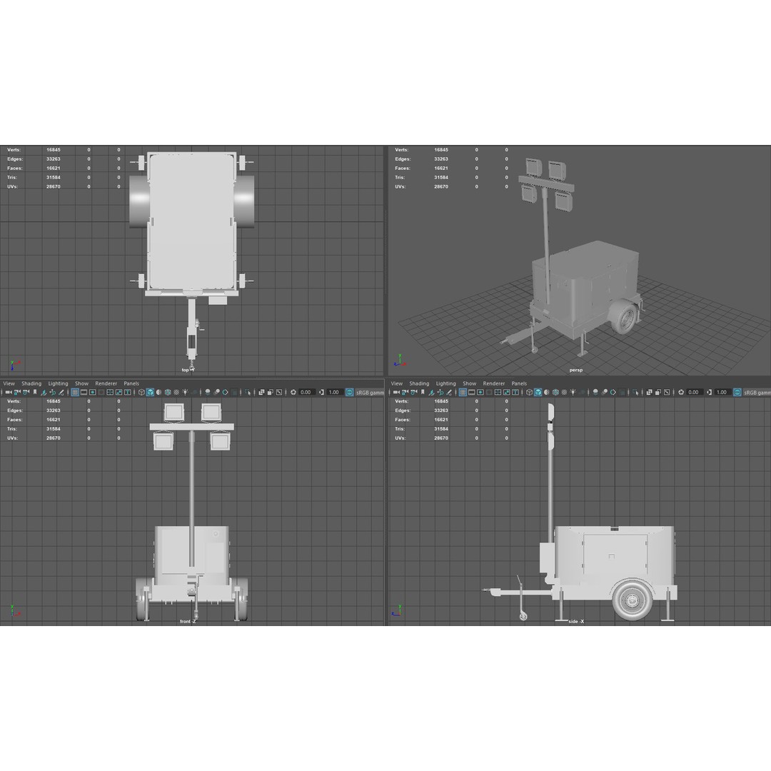 Mobile Lighting Tower 3D Model – Low Poly PBR Game Asset, FBX, OBJ - View 11