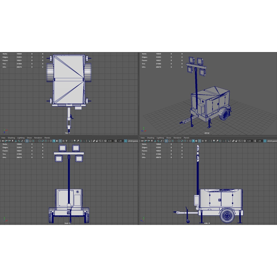 Mobile Lighting Tower 3D Model – Low Poly PBR Game Asset, FBX, OBJ - View 12