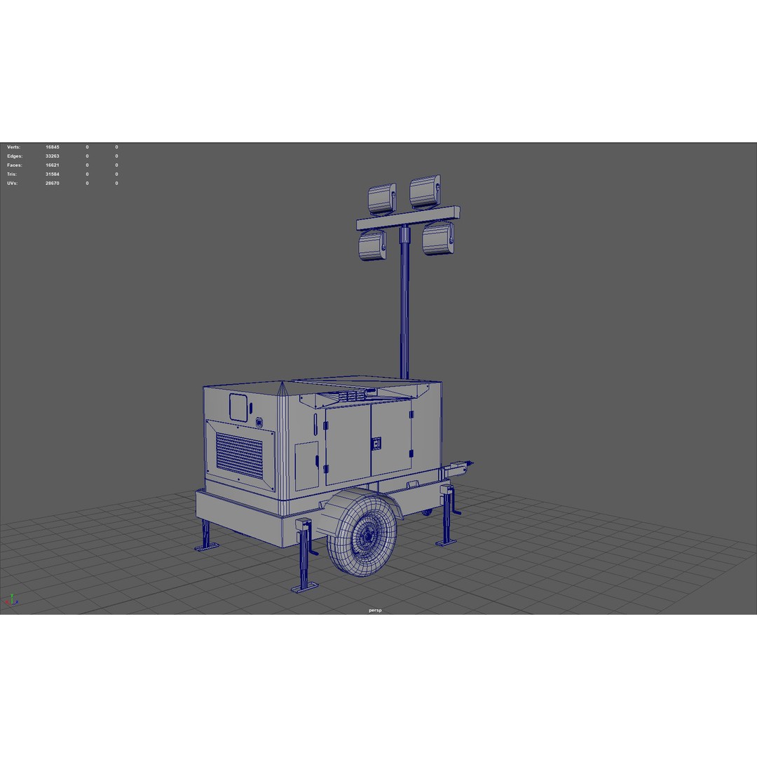 Mobile Lighting Tower 3D Model – Low Poly PBR Game Asset, FBX, OBJ - View 14